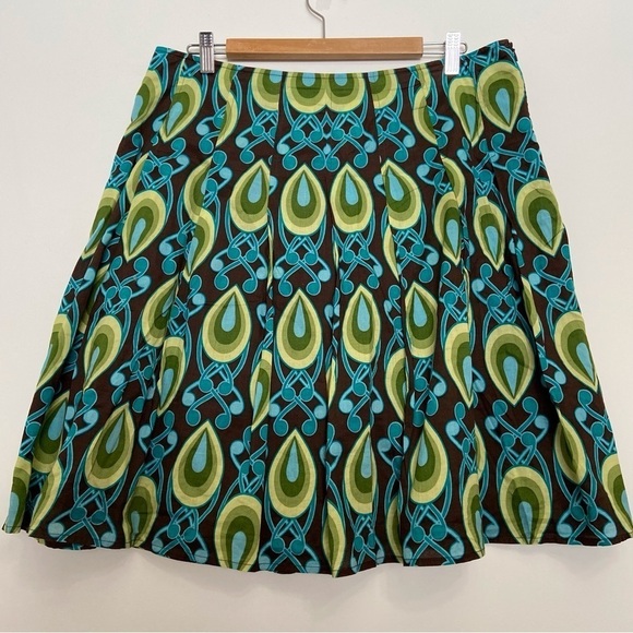 MASSIMO skirt pleated woven cotton tulip A line contemporary green blue size 12 - Picture 11 of 11